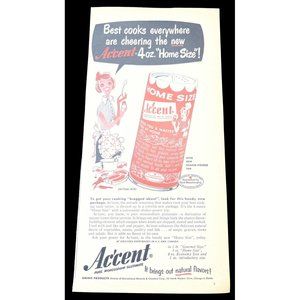 Accent MSG Kitchen Spice Shaker Vintage Print Ad 1954 Kitschy Decor